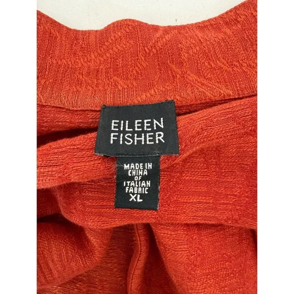 Eileen Fisher Long Vest Women's XL Linen Cotton Textured Sleeveless Red‎ Orange